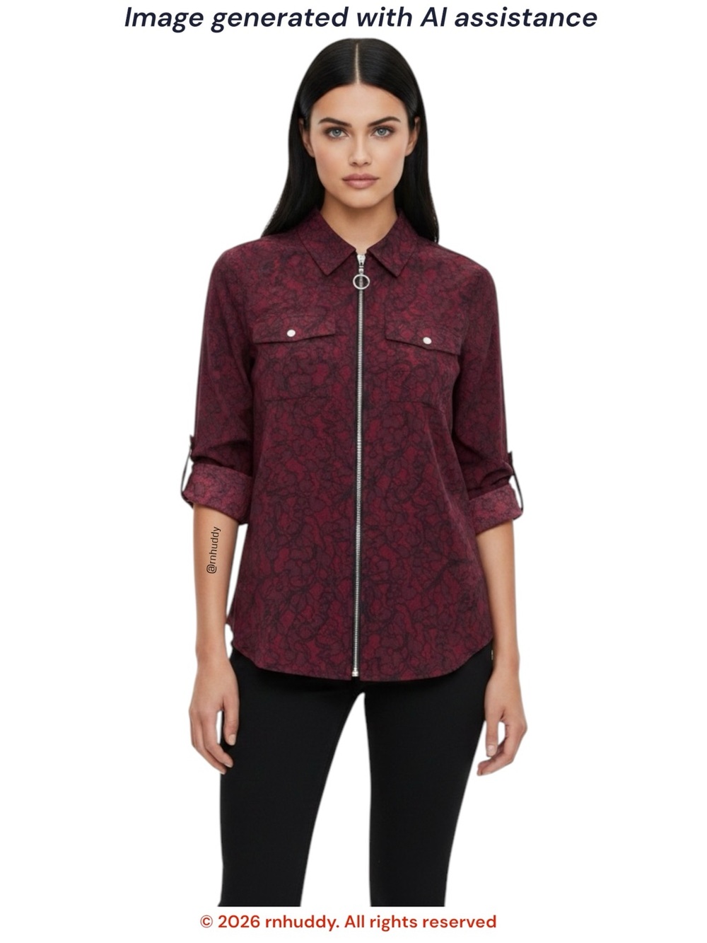 NWT Michael Michael Kors S faux lace printed roll tab zip up blouse
